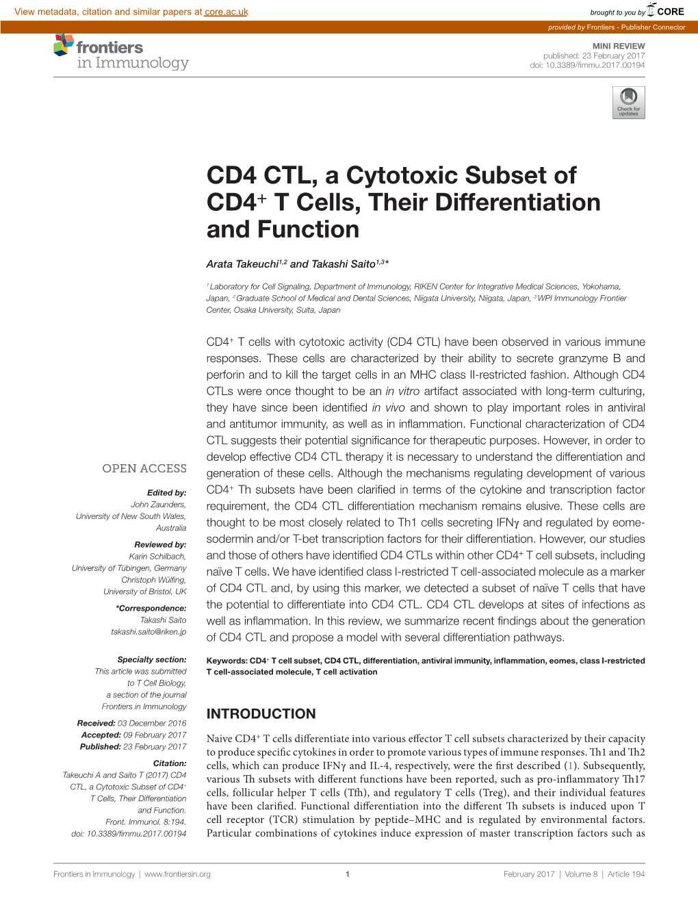 CD4 CTL, a Cytotoxic Subset of CD4+ T Cells, Their Differentiation and Function