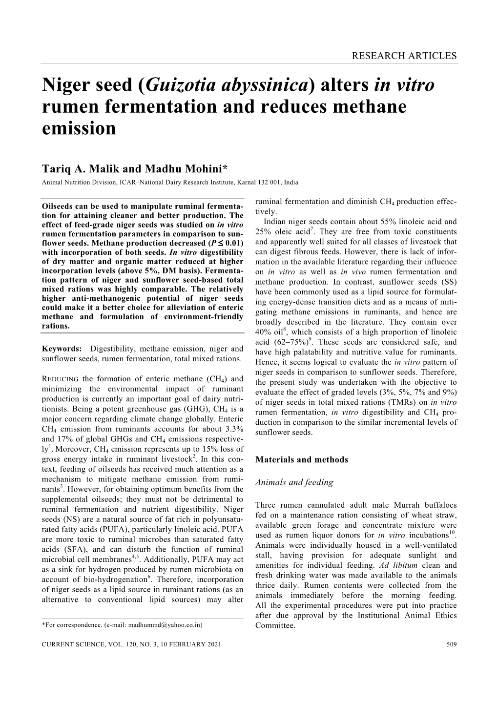 Alters in Vitro Rumen Fermentation and Reduces Methane Emission