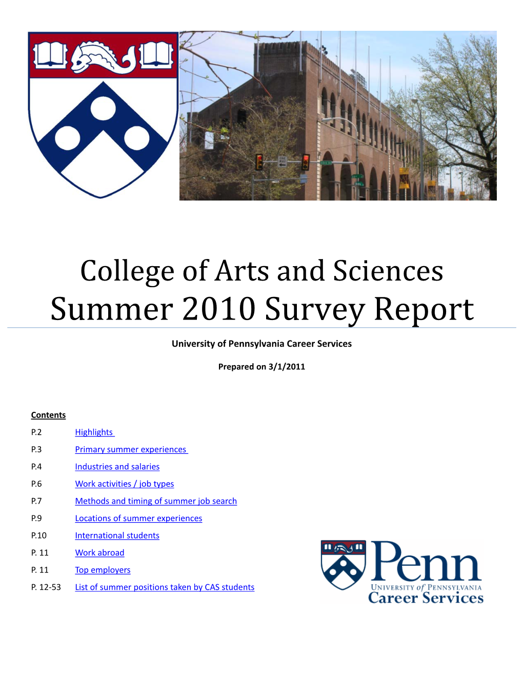 College of Arts and Sciences Summer 2008 Survey