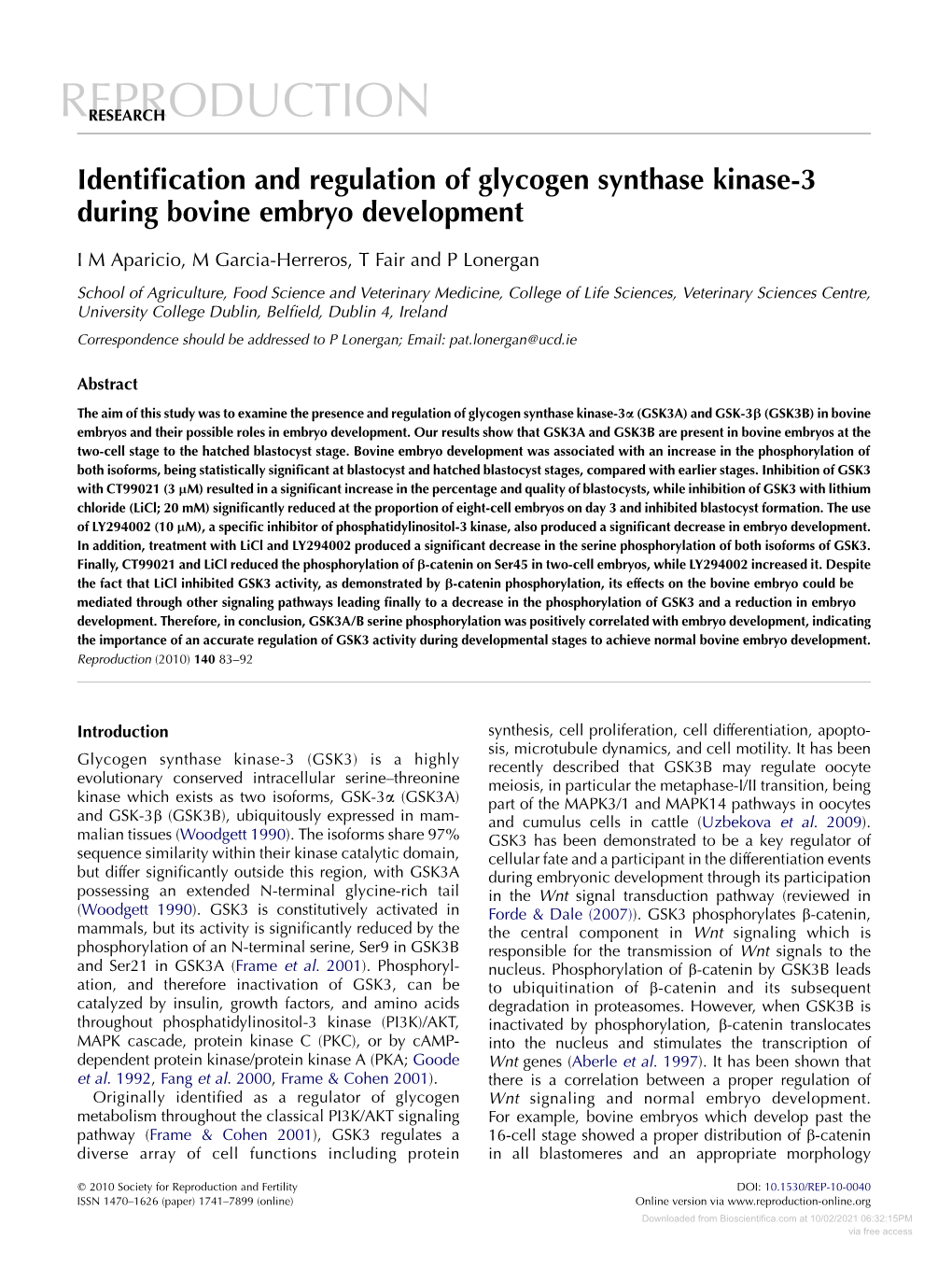 Identification and Regulation of Glycogen Synthase Kinase-3 During