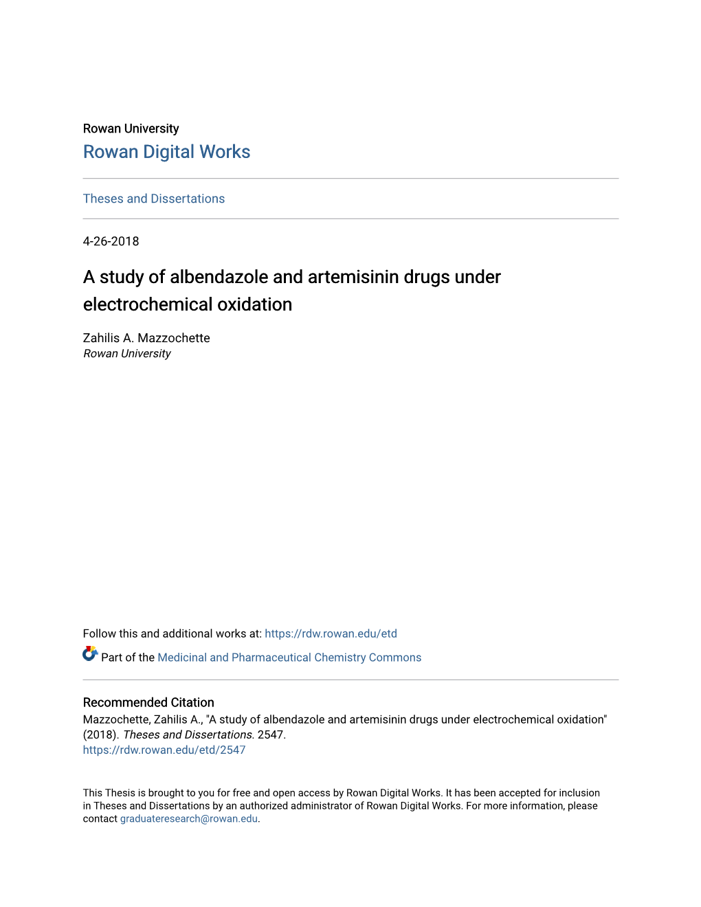 A Study of Albendazole and Artemisinin Drugs Under Electrochemical Oxidation