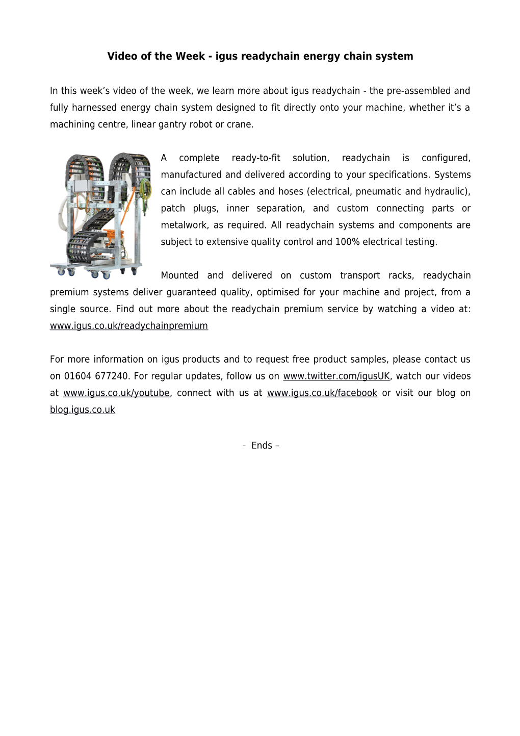 Video of the Week - Igus Readychain Energy Chain System