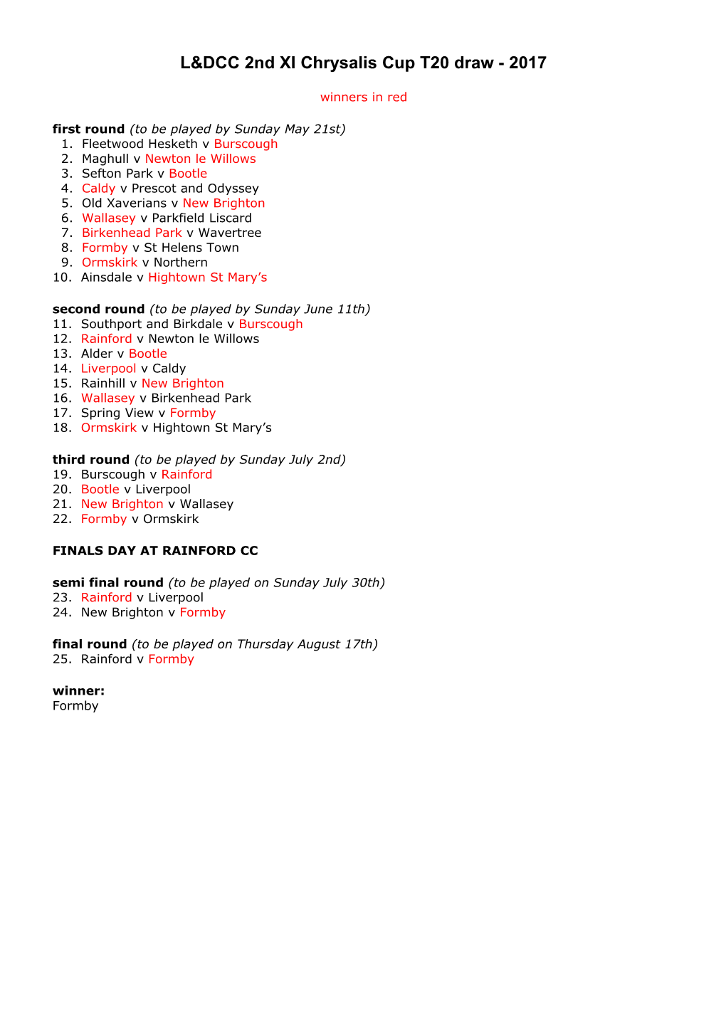 1St XI T20 2014 ECB National Club T20 Draw