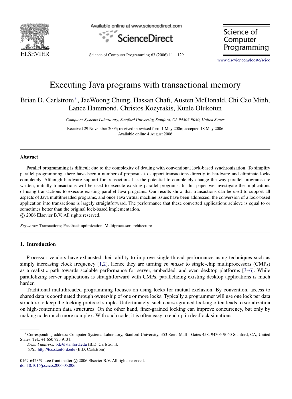 Executing Java Programs with Transactional Memory