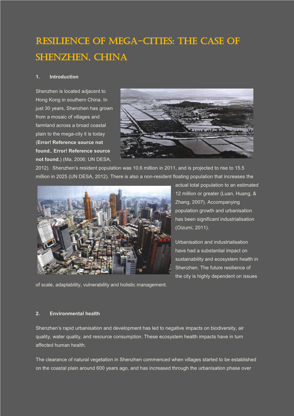 Resilience of Mega-Cities: the Case of Shenzhen, China