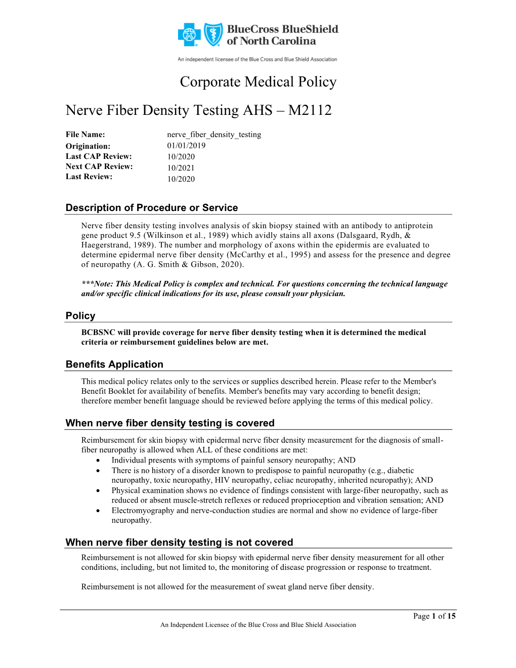 Nerve Fiber Density Testing AHS – M2112
