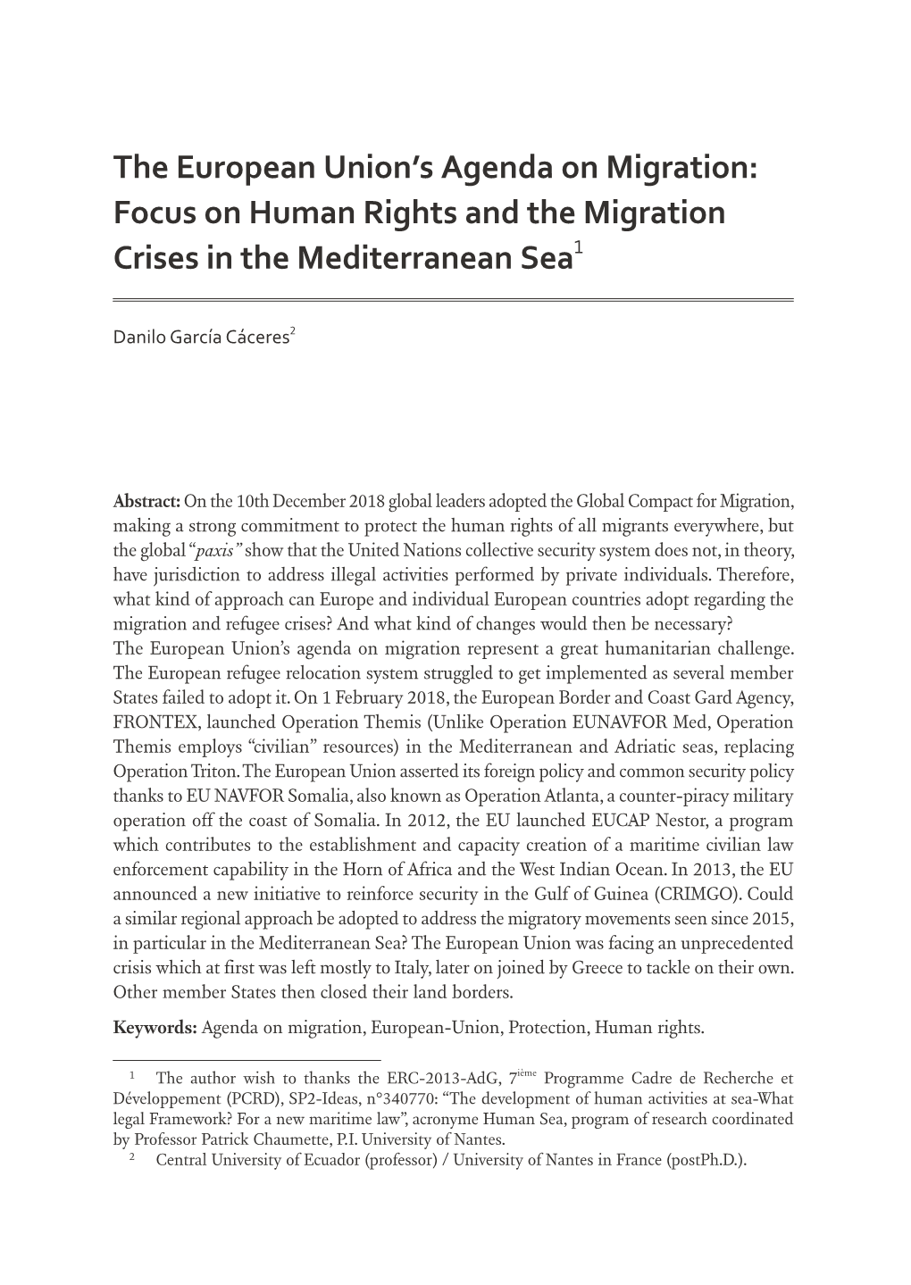 The European Union's Agenda on Migration