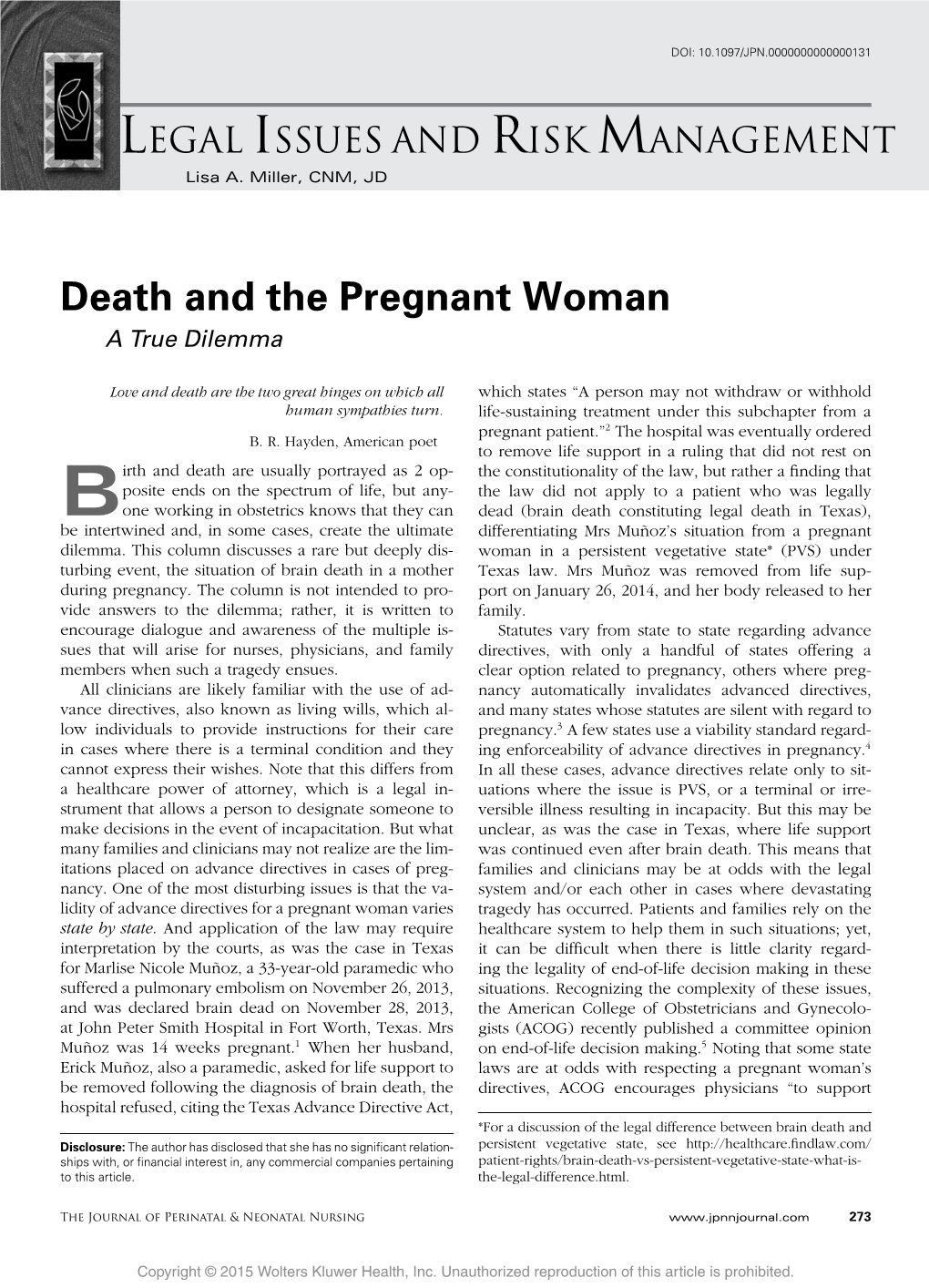 Death and the Pregnant Woman a True Dilemma