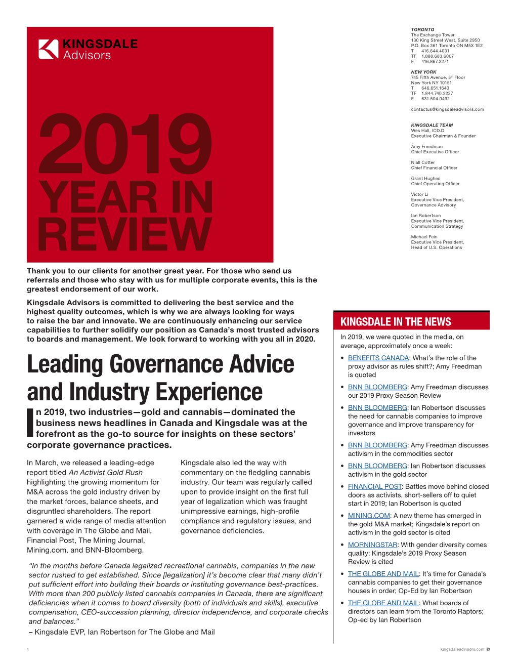 Leading Governance Advice and Industry Experience