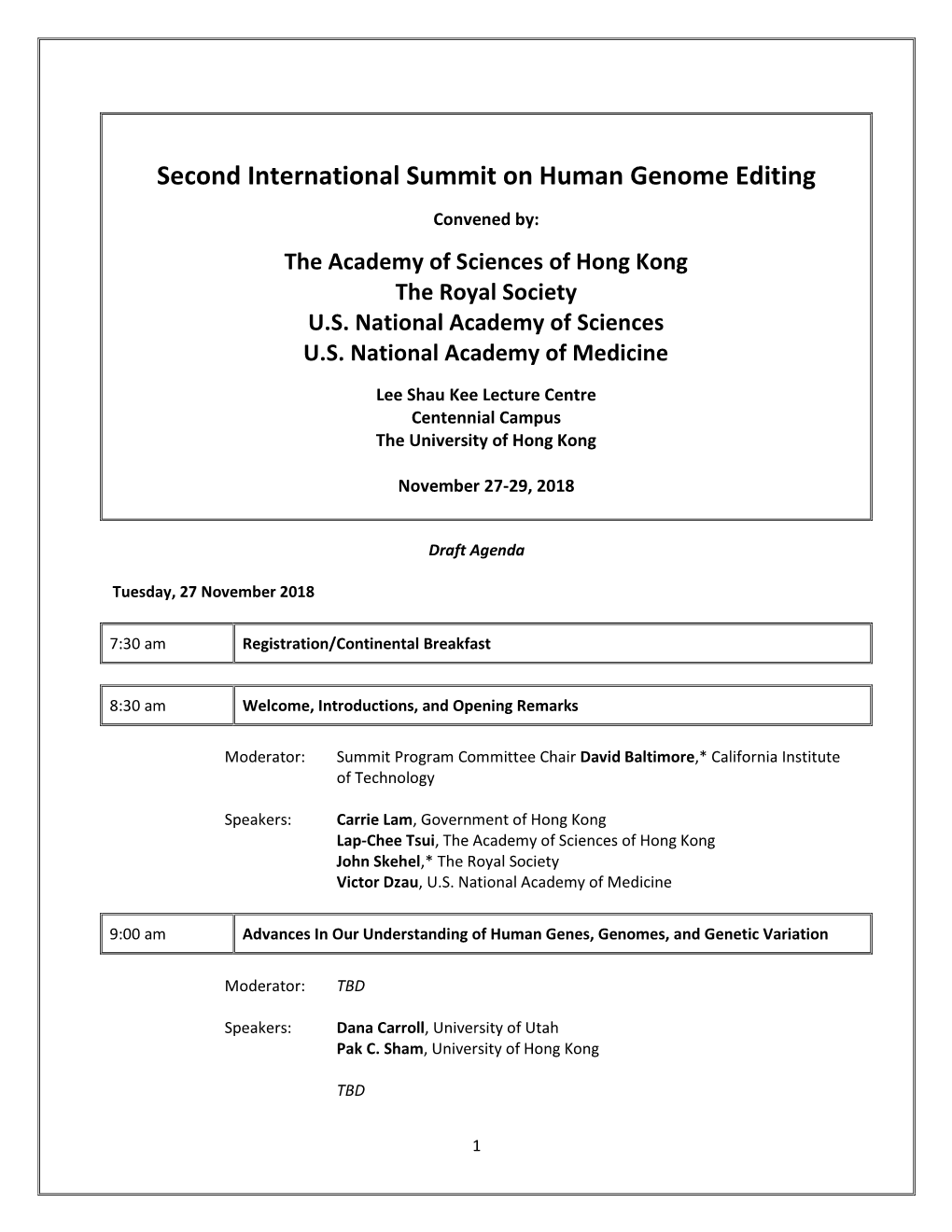 Summit Draft Agenda