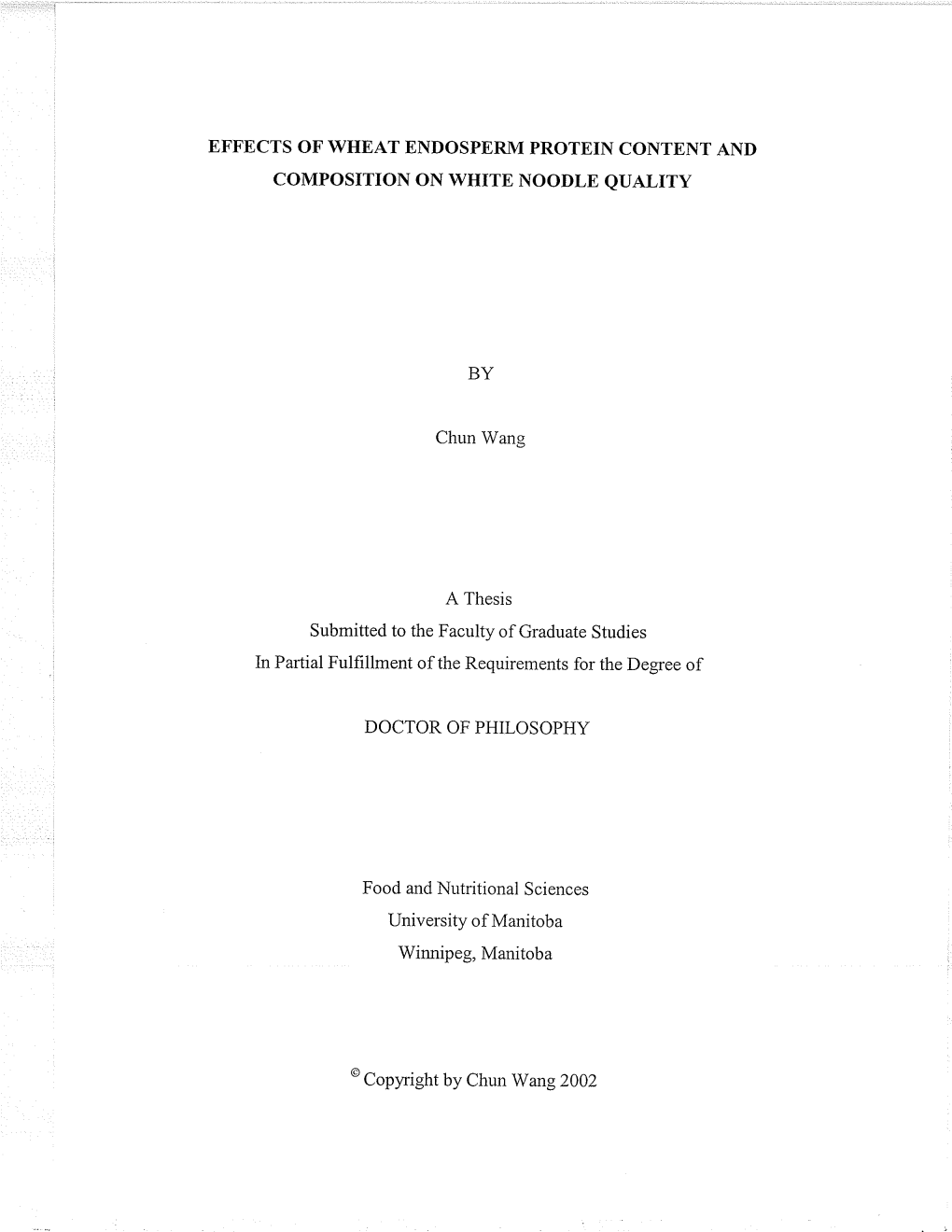 EFFECTS of WHEAT ENDOSPERM PROTEIN CONTENT and Composition on WHITE NOODLE QUALITY