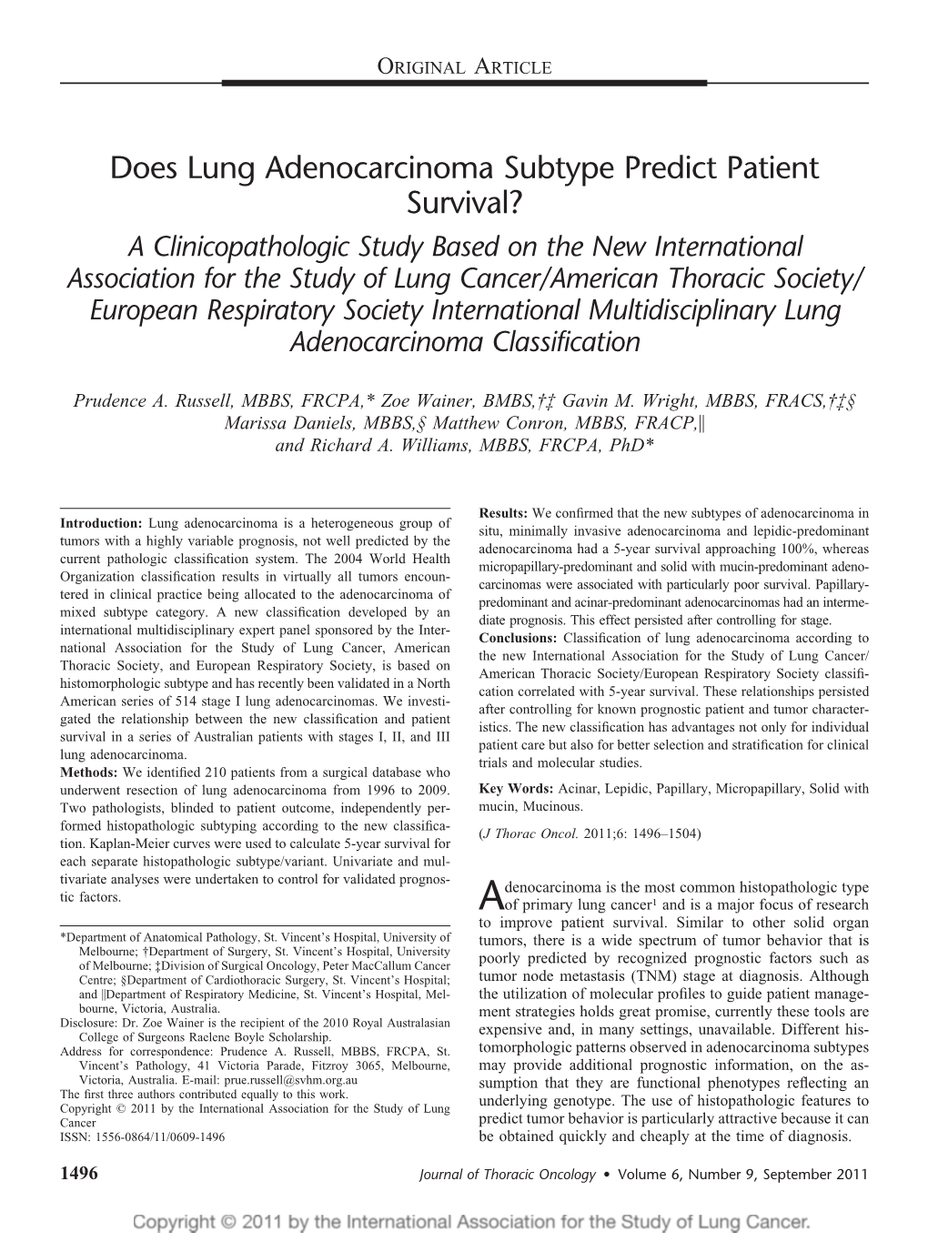 Does Lung Adenocarcinoma Subtype Predict Patient Survival?