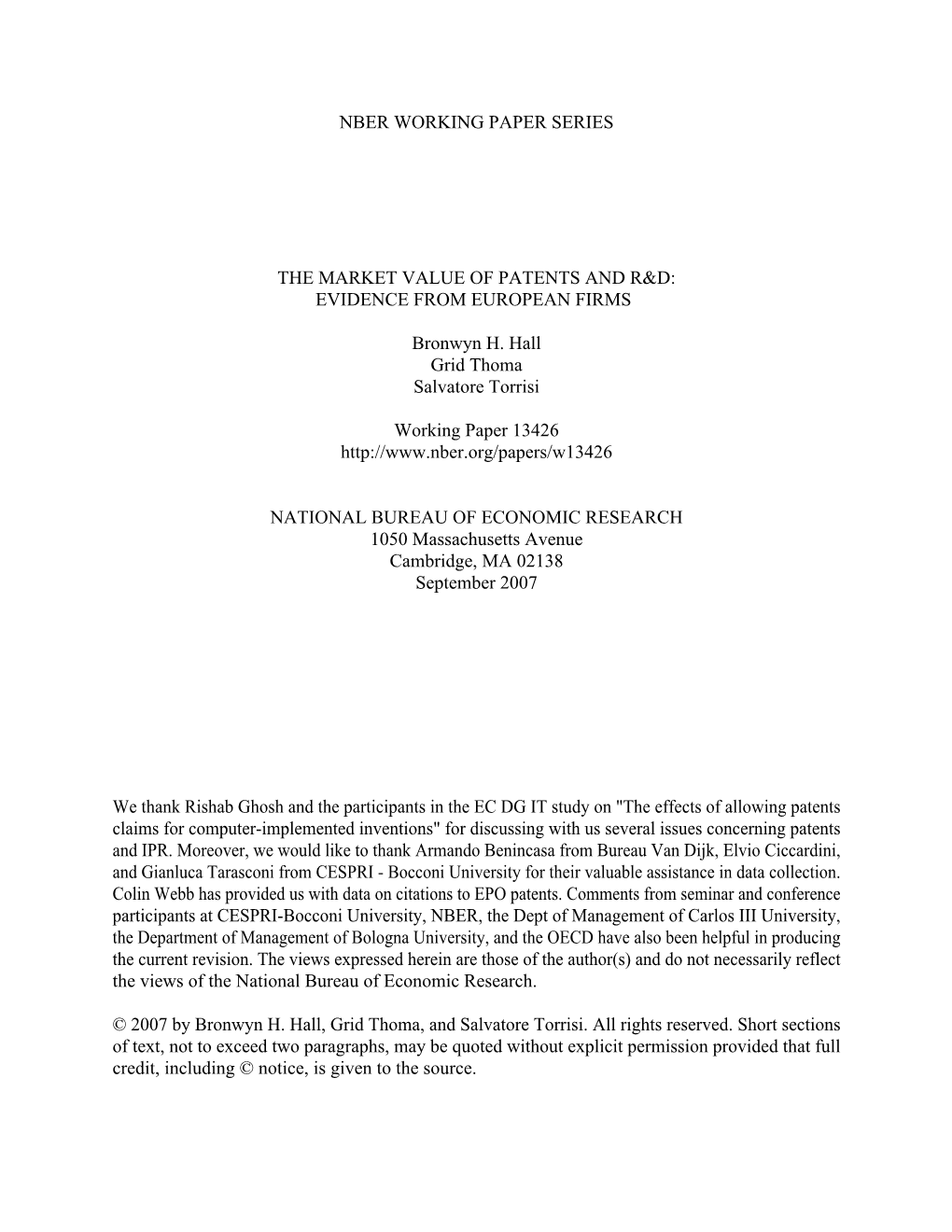 The Market Value of Patents and R&D: Evidence from European Firms