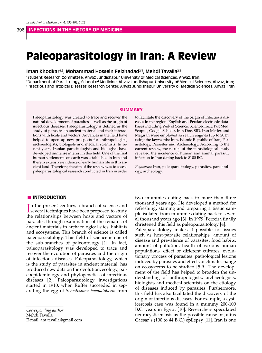 Paleoparasitology in Iran: a Review