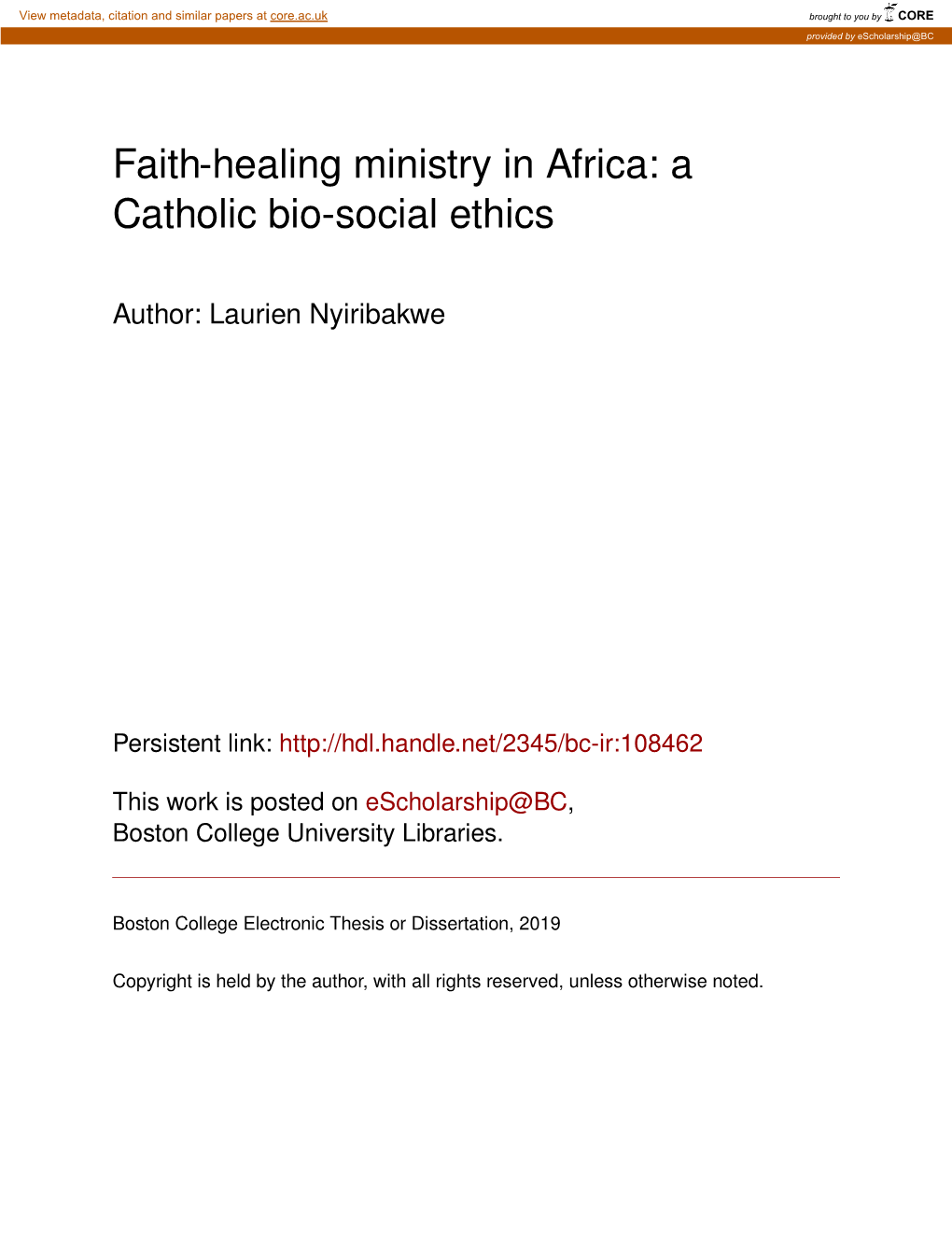 Faith-Healing Ministry in Africa: a Catholic Bio-Social Ethics