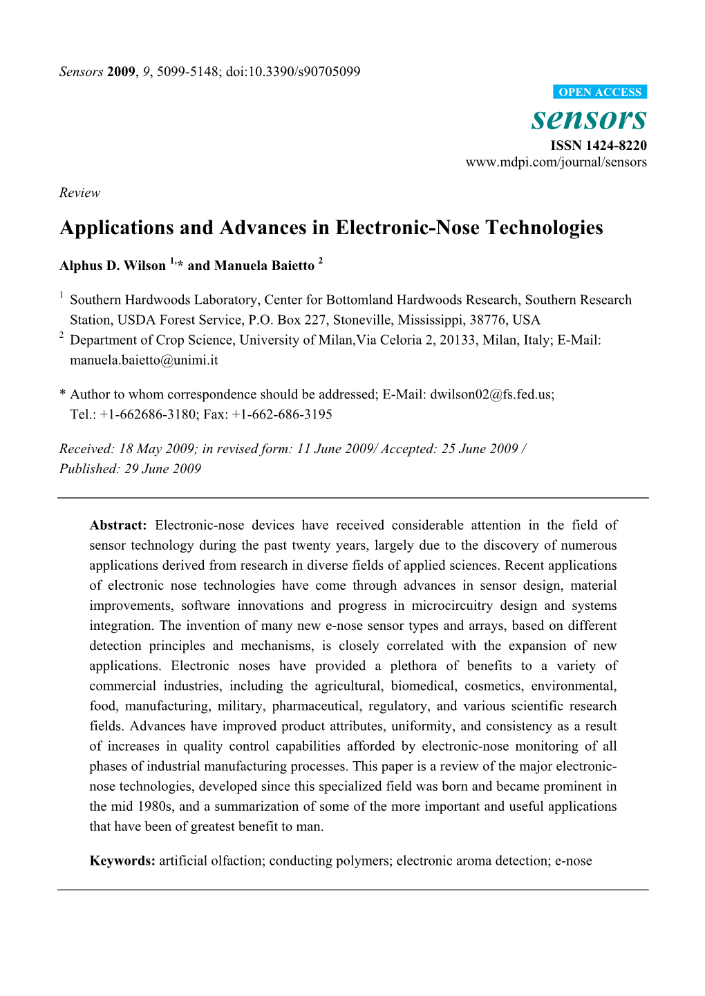 Applications and Advances in Electronic-Nose Technologies
