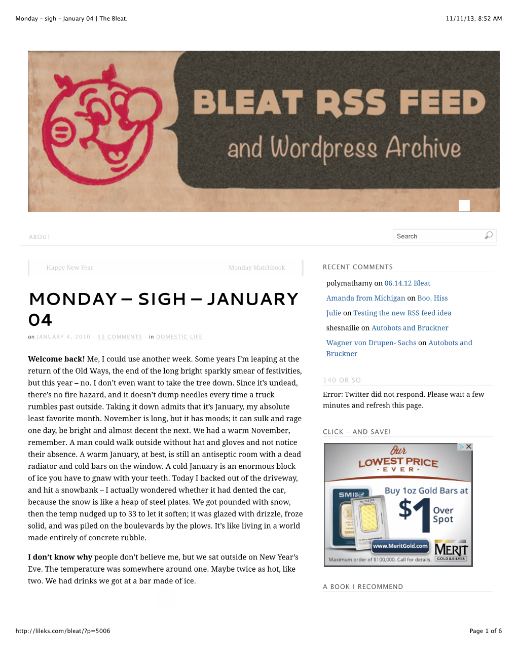 Monday – Sigh – January 04 | the Bleat