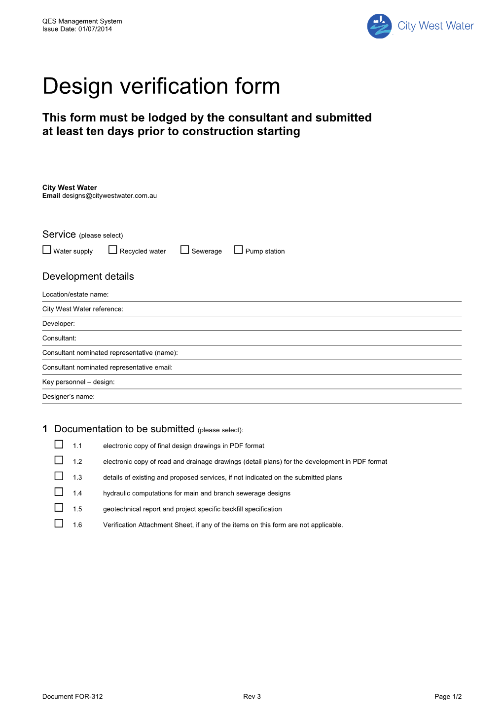 Design Verification Form