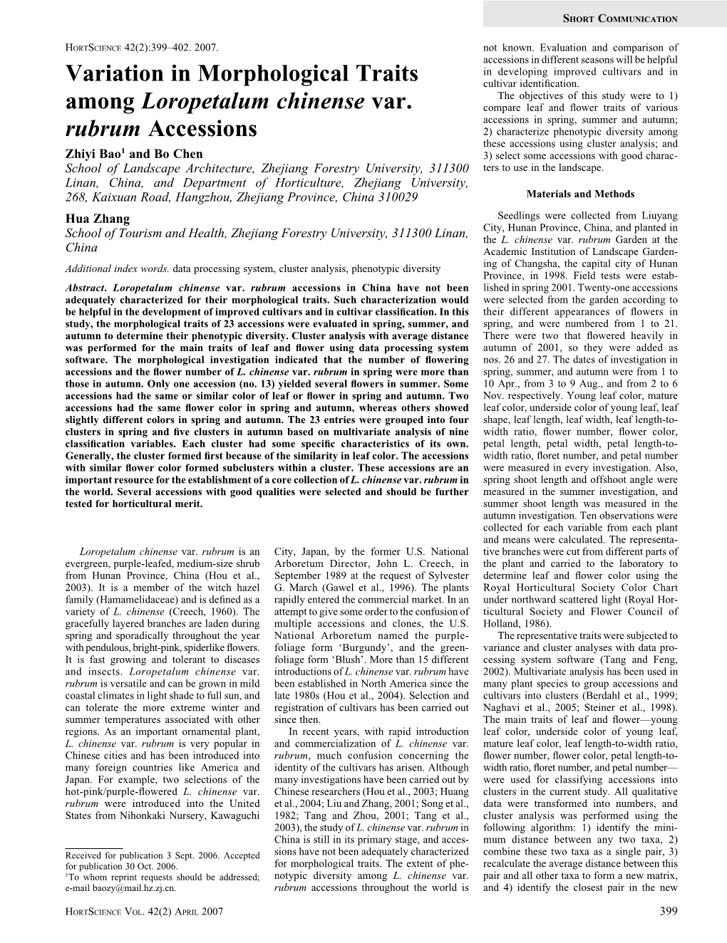 Variation in Morphological Traits Among Loropetalum Chinense Var. Rubrum Accessions