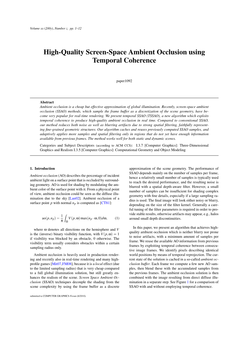 High-Quality Screen-Space Ambient Occlusion Using Temporal Coherence