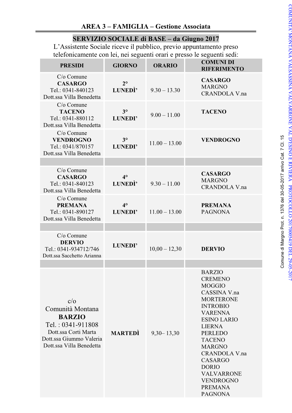 Da Giugno 2017 L'assistente Sociale Riceve Il Pubblico