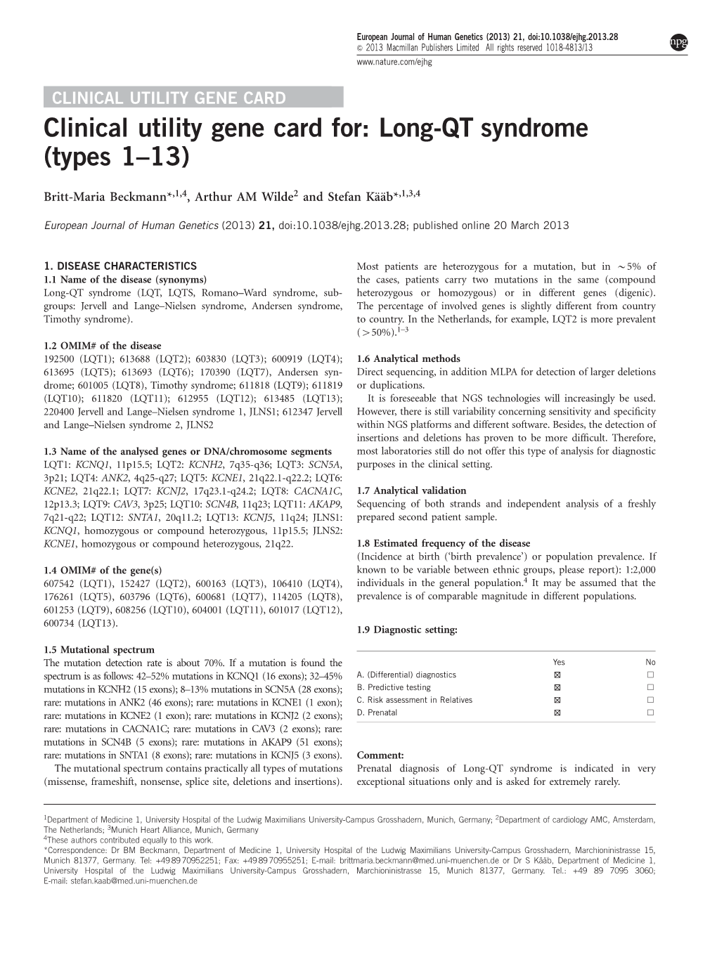 Long-QT Syndrome (Types 1–13)