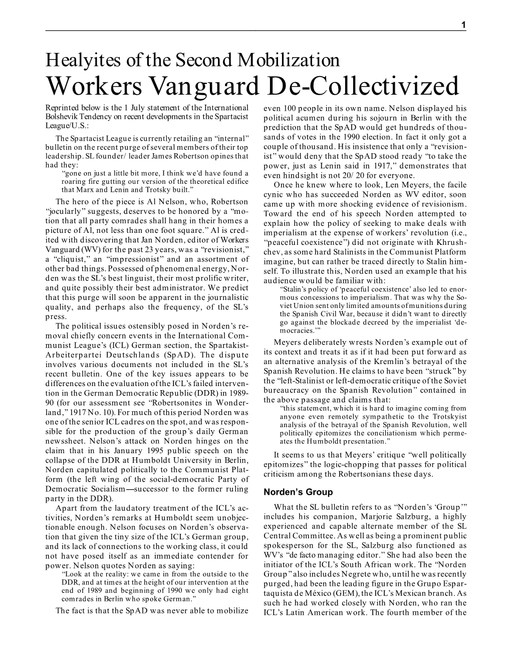 Workers Vanguard De-Collectivized Reprinted Below Is the 1 July Statement of the International Even 100 People in Its Own Name