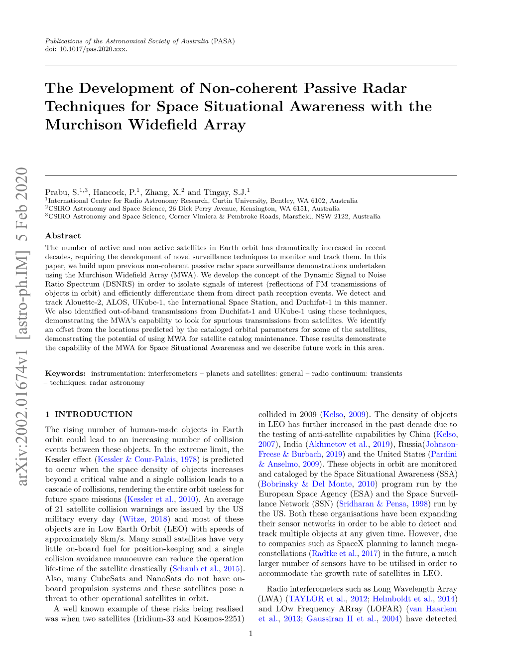 The Development of Non-Coherent Passive Radar Techniques for Space Situational Awareness with the Murchison Wideﬁeld Array