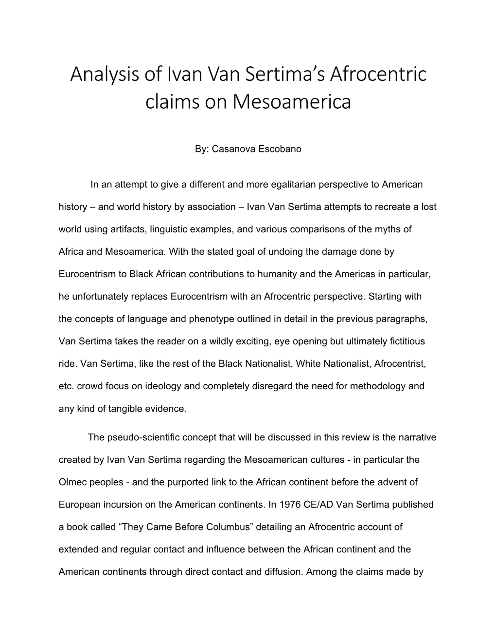 Analysis of Ivan Van Sertima's Afrocentric Claims on Mesoamerica
