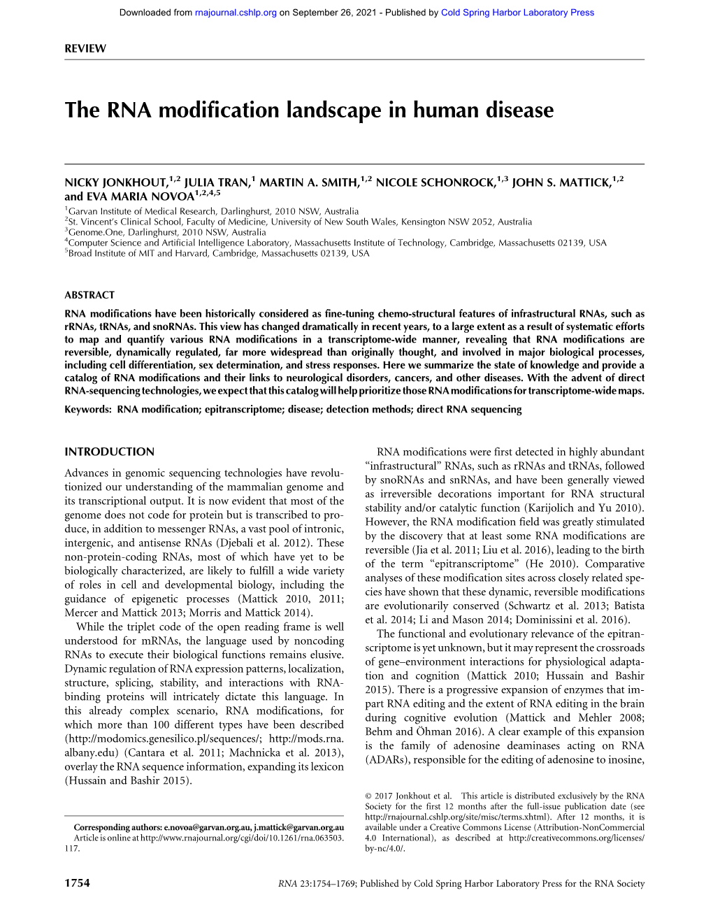 The RNA Modification Landscape in Human Disease