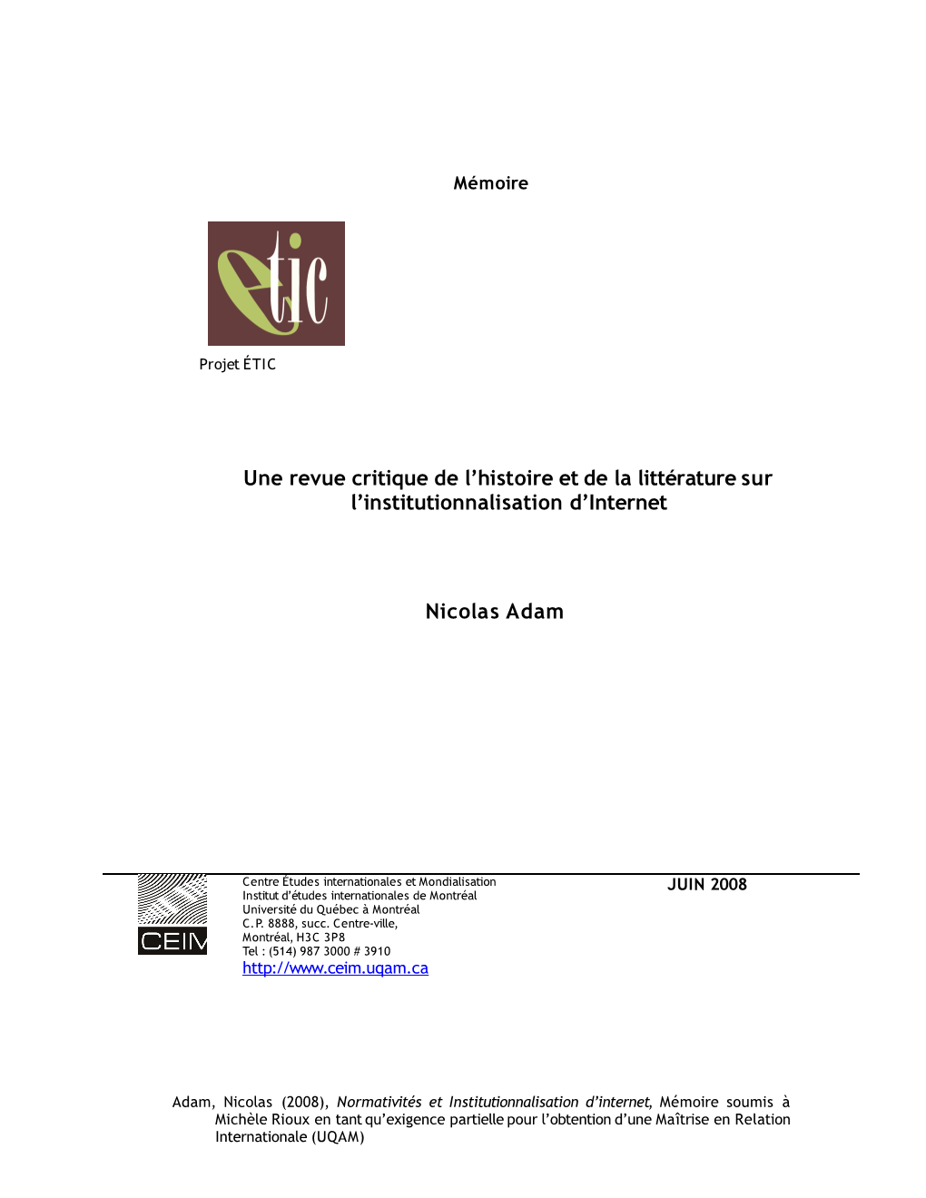 Une Revue Critique De L'histoire Et De La Littérature Sur L'institutionnalisation