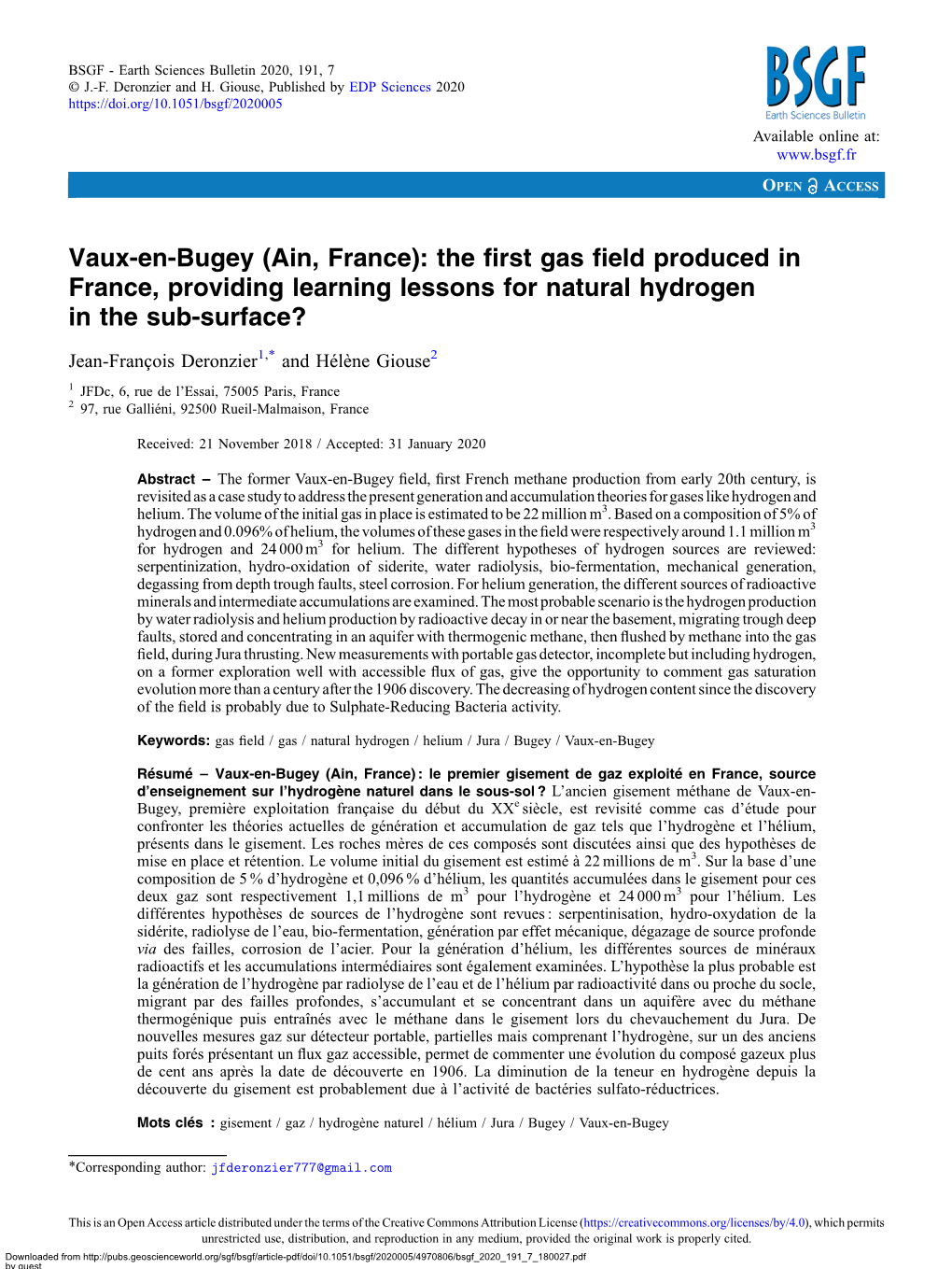 Vaux-En-Bugey (Ain, France): the First Gas Field