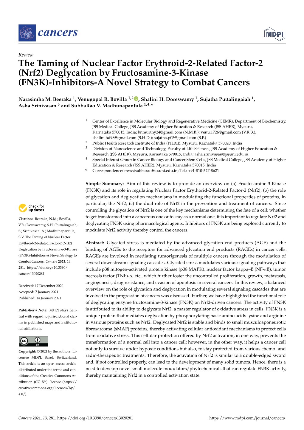 FN3K)-Inhibitors-A Novel Strategy to Combat Cancers