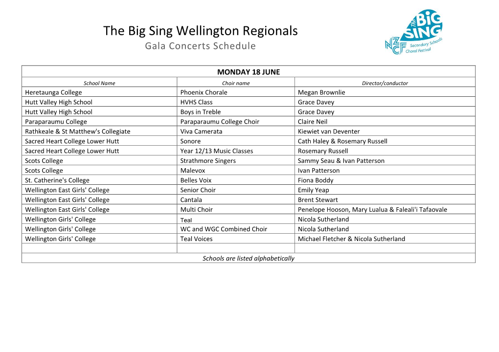 The Big Sing Wellington Regionals Gala Concerts Schedule