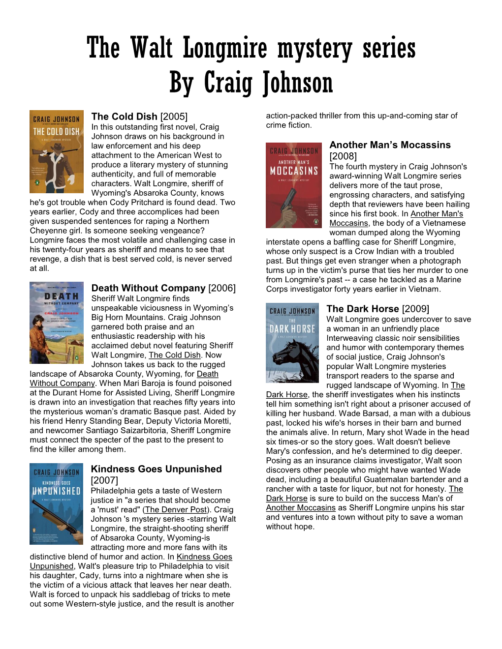 The Walt Longmire Mystery Series by Craig Johnson