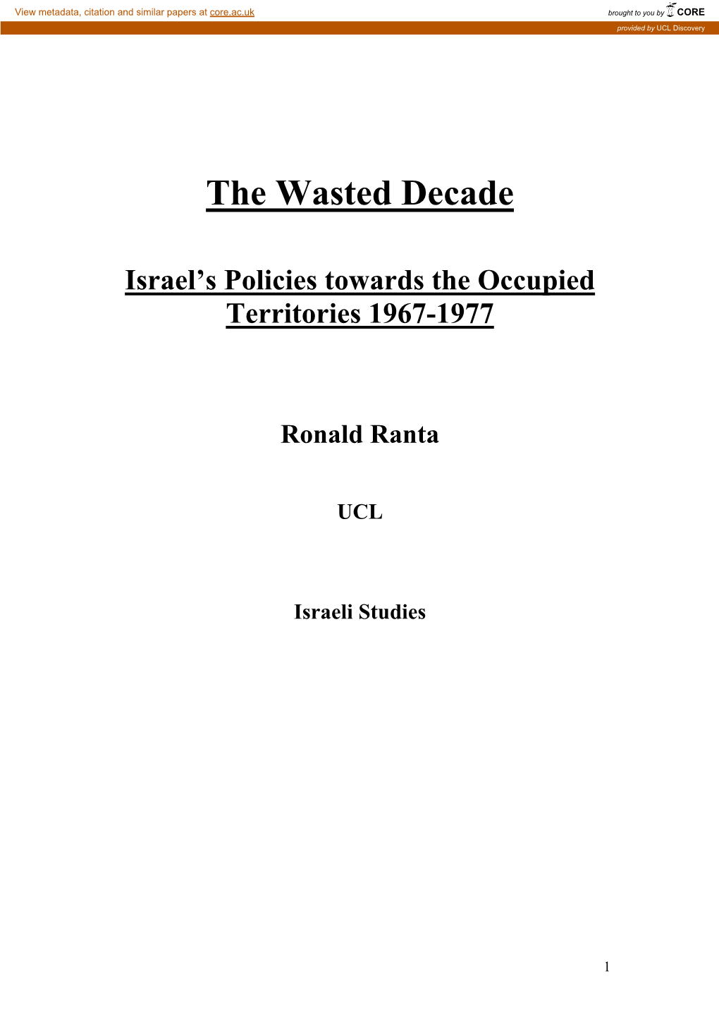 Israel's Policies Towards the Occupied Territories 1967-1977