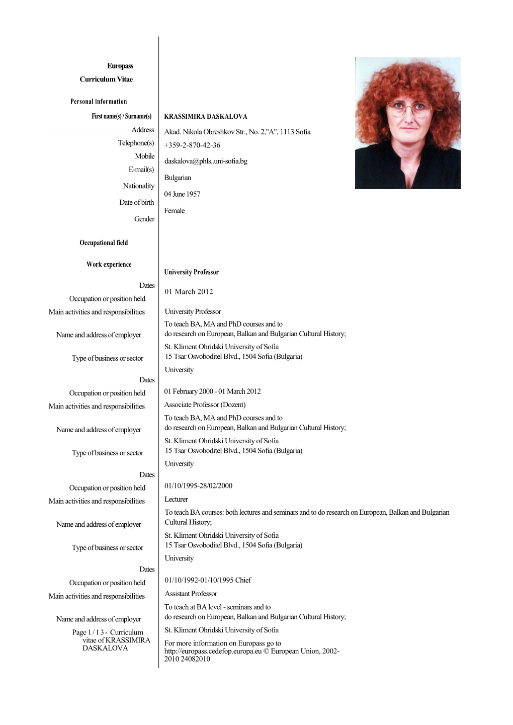 Europass Curriculum Vitae