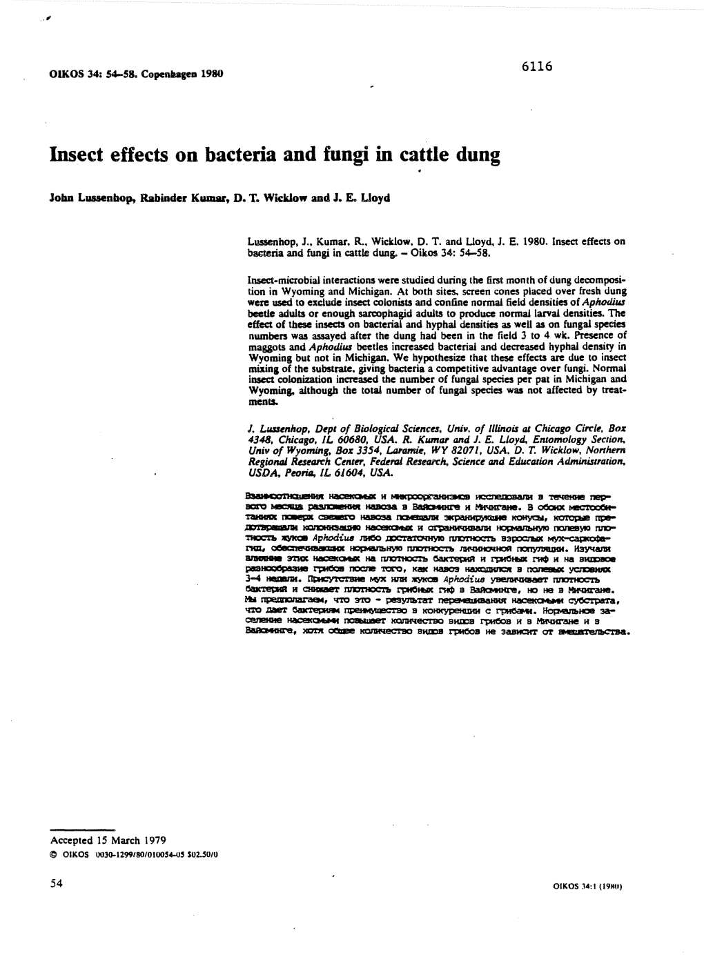 Insect Effects on Bacteria and Fungi in Cattle Dung