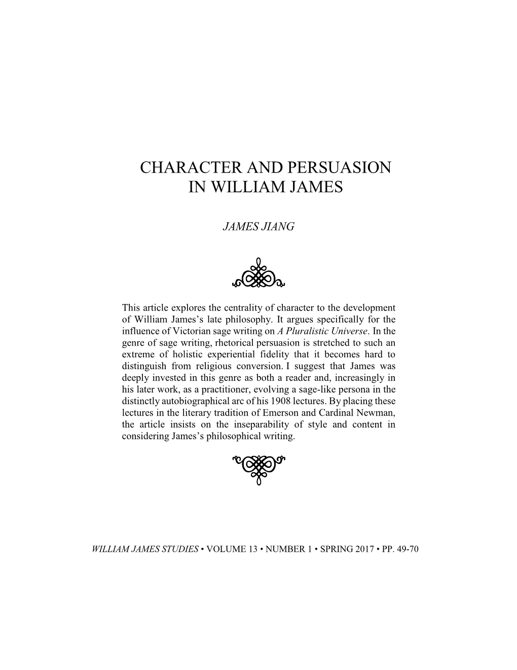 Character and Persuasion in William James