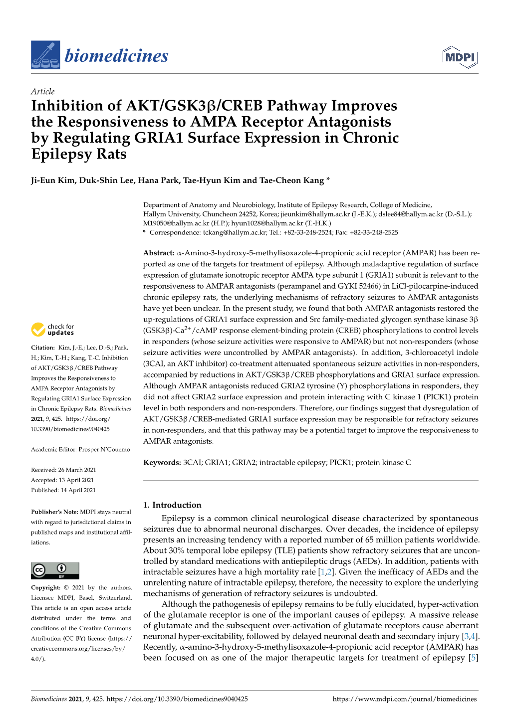 Inhibition of AKT/Gsk3β/CREB Pathway Improves the Responsiveness to AMPA Receptor Antagonists by Regulating GRIA1 Surface Expression in Chronic Epilepsy Rats