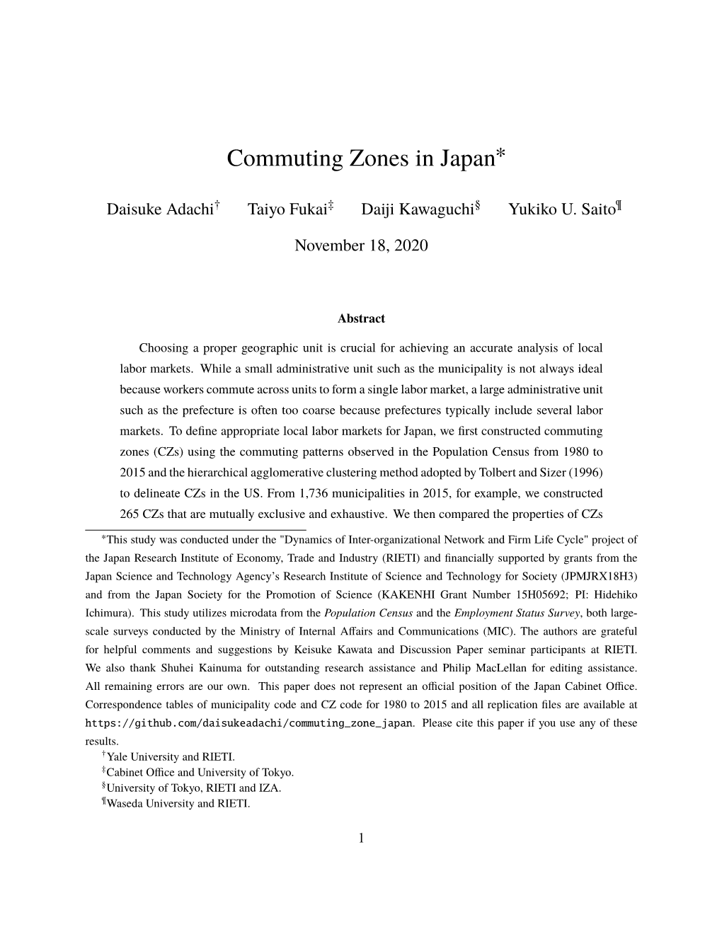 Commuting Zones in Japan∗