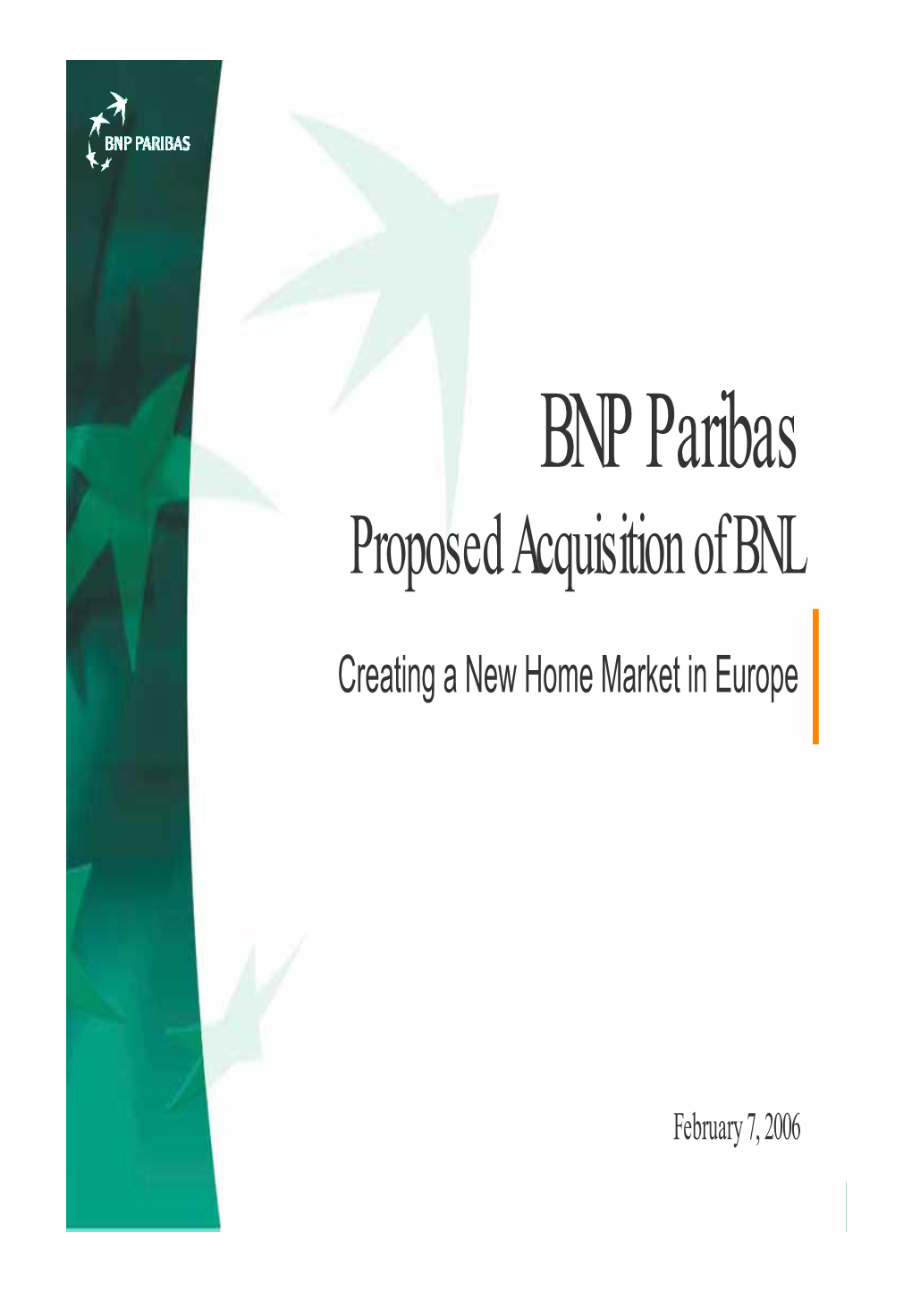 BNP Paribas Proposed Acquisition of BNL