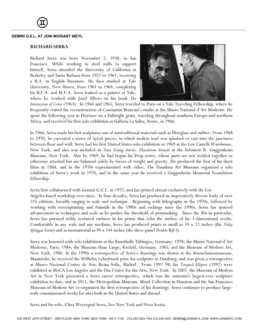 Richard Serra Biography (PDF)