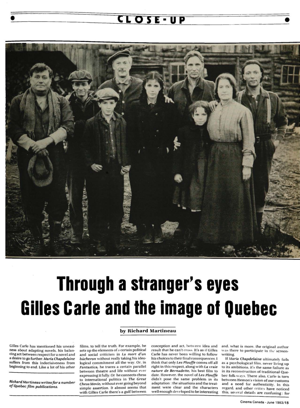 Through a Stranger's Eyes Gilles Carle and the Image of Quebec