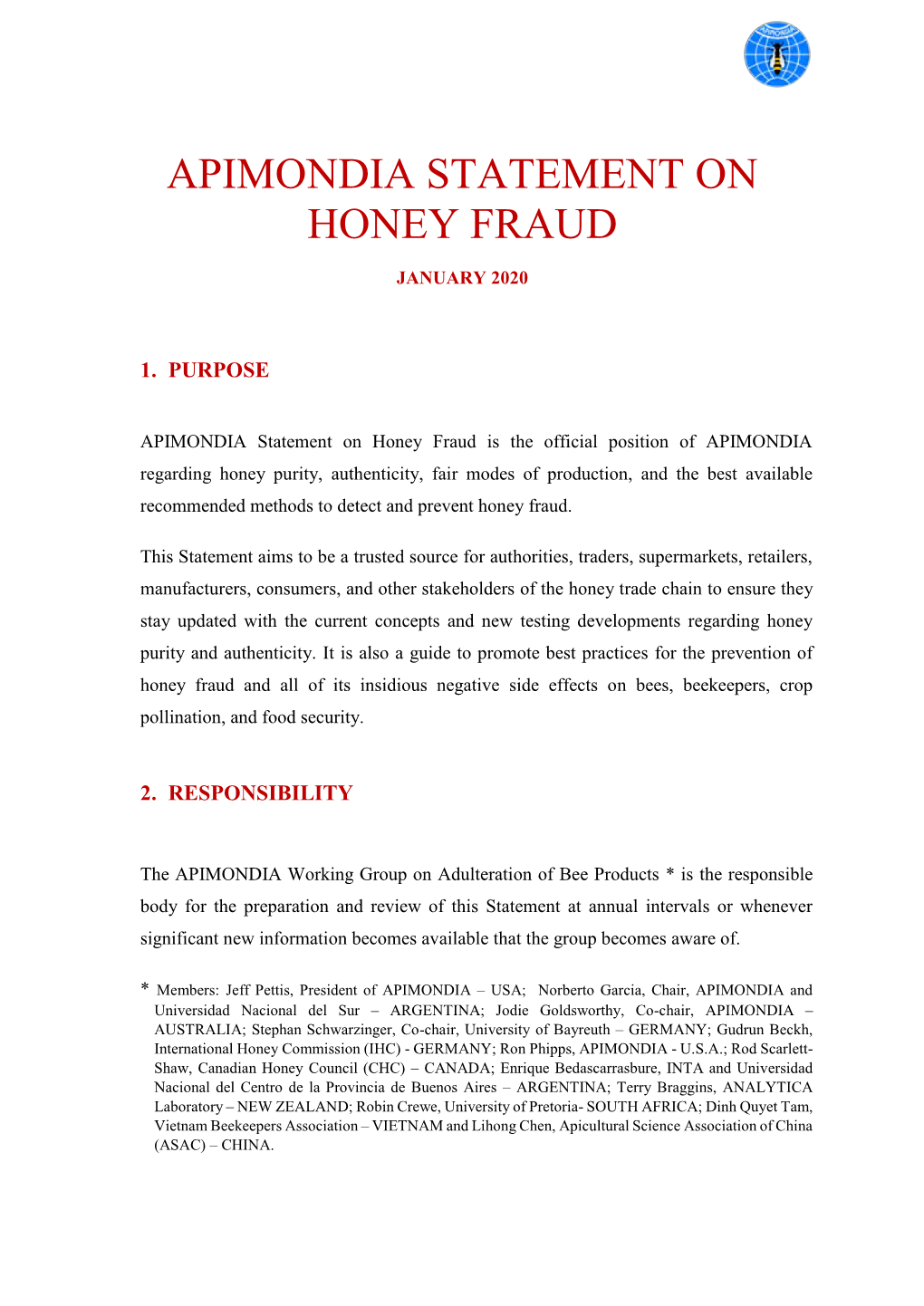 Apimondia Statement on Honey Fraud