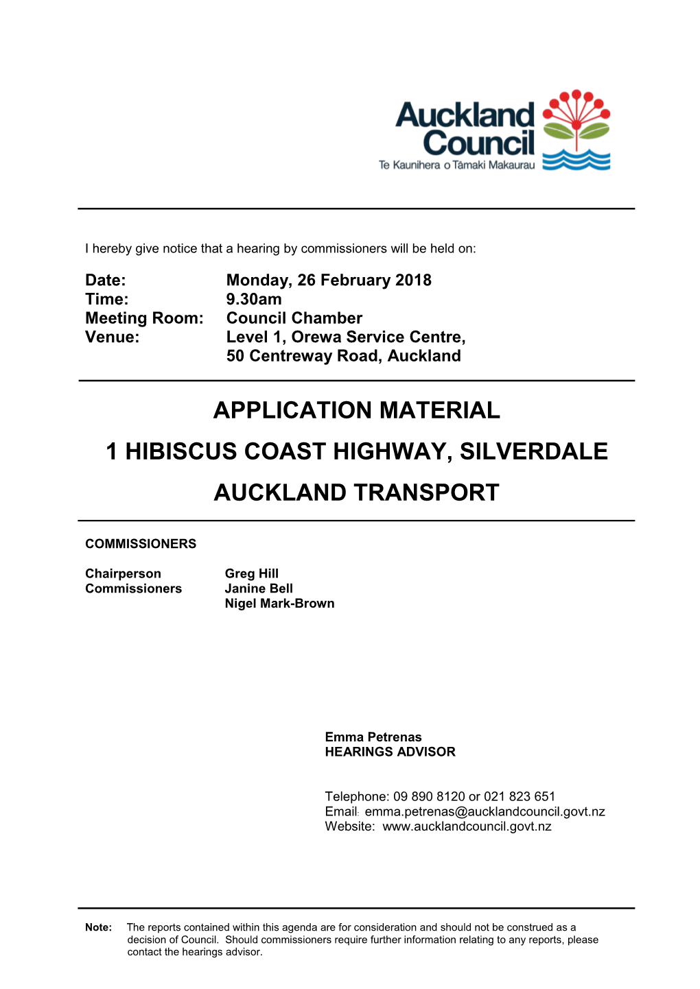 Application Material 1 Hibiscus Coast Highway, Silverdale Auckland Transport