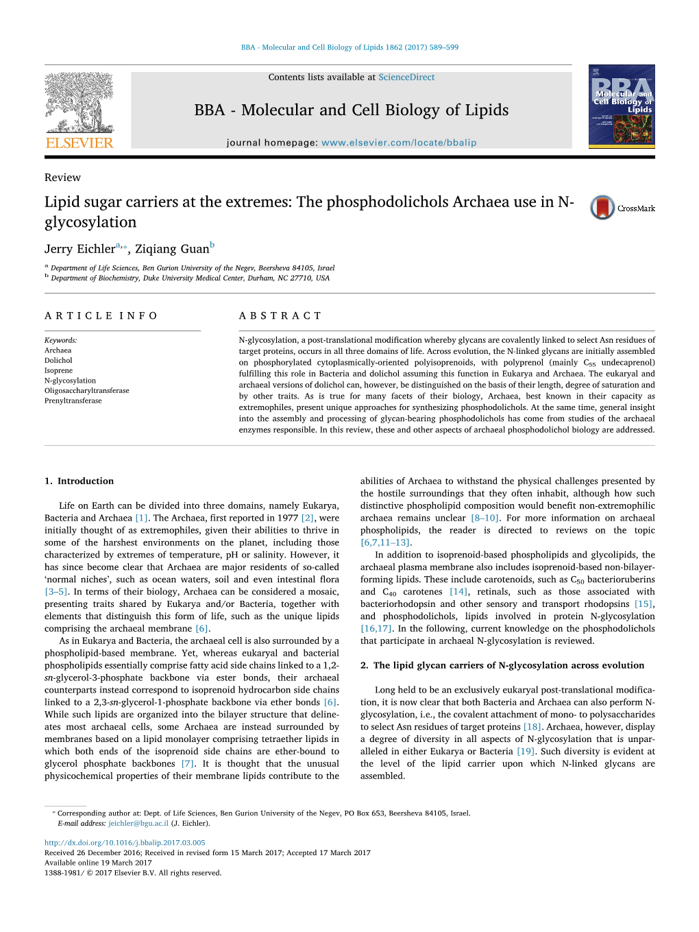 Lipid Sugar Carriers at the Extremes the Phosphodolichols Archaea Use in N-Glycosylation