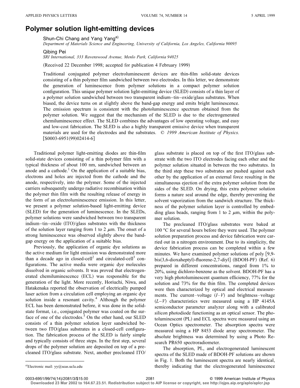 Polymer Solution Light-Emitting Devices