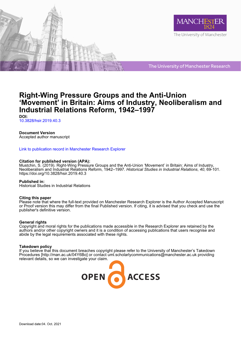 Right-Wing Pressure Groups and the Anti-Union