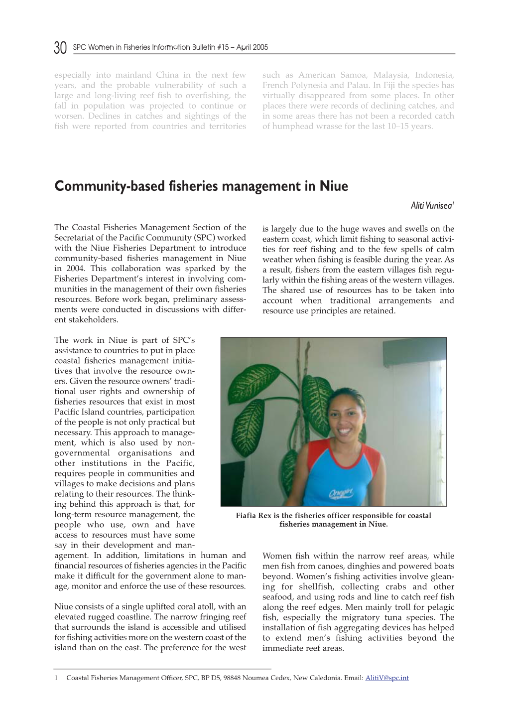 Community-Based Fisheries Management in Niue Aliti Vunisea1